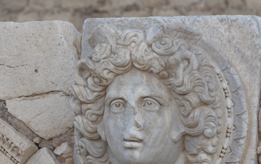 Marble head of Medusa on an arch of the Severan Forum, Leptis Magna